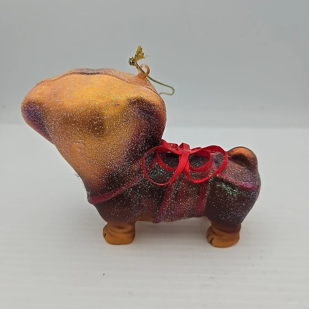 Gift‎ Wrapped Dachshund Puppy Dog Christmas Hanging Glass Ornament Figure 4.5